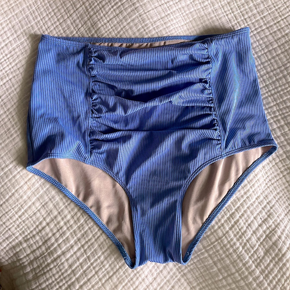 Kortni Jean Ribbed Ruched High Waist Bikini Bottoms